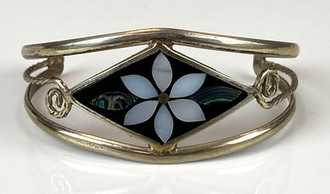 Mother of Pearl Flower Sterling Silver Cuff Bracelet