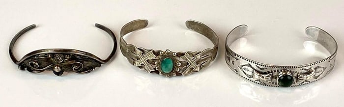 Group of 3 Native American Silver Cuff Bracelets