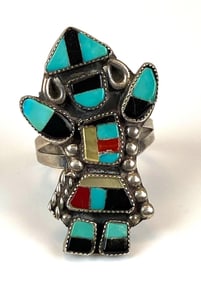 Native American Kachina Stone Inlay Silver Ring