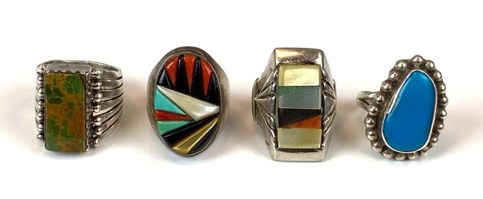 Group of 4 Native American Silver Rings
