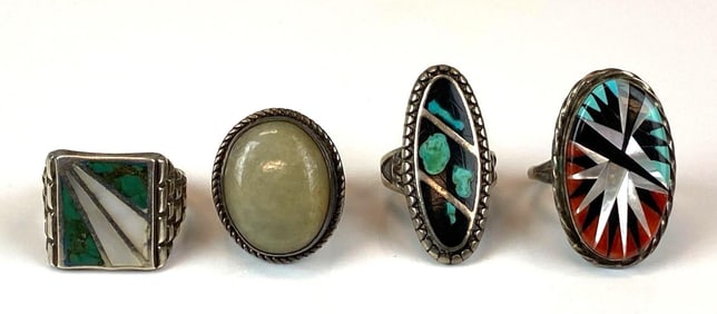 Group of 4 Native American Silver Rings