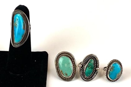 Group of 4 Native American Silver Rings