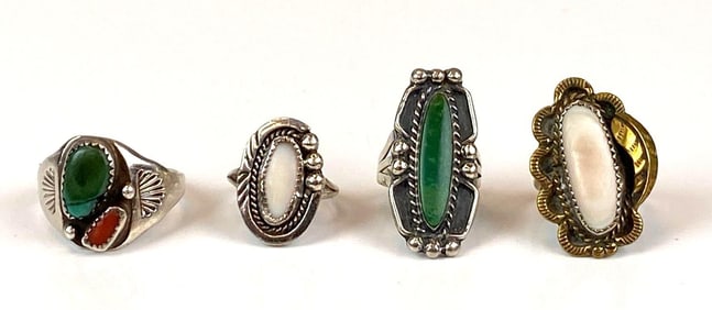 Group of 4 Native American Silver Rings