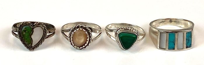 Group of 4 Native American Silver Rings