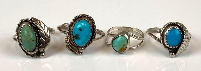 Group of 4 Native American Turqiouse Silver Rings