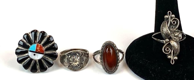 Group of 4 Native American Silver Rings