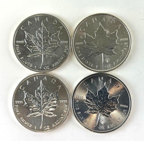 Group of 4 Canada $5 Maple Leaf 1 oz .999 Fine Silver Coins