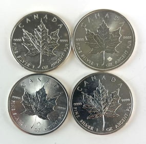 Group of 4 Canada $5 Maple Leaf 1 oz .999 Fine Silver Coins