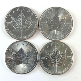 Group of 4 Canada $5 Maple Leaf 1 oz .999 Fine Silver Coins