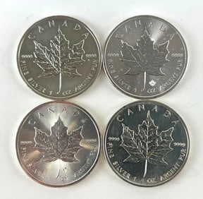 Group of 4 Canada $5 Maple Leaf 1 oz .999 Fine Silver Coins