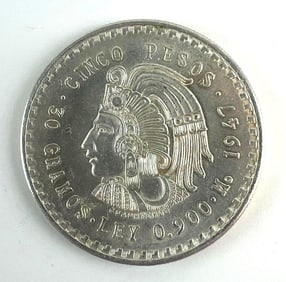 1947 Mexico 5 Peso Silver Coin
