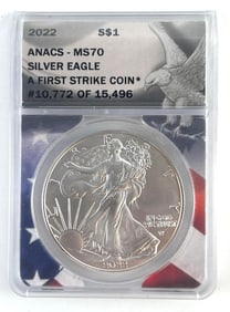 ANACS Graded 2022 US $1 American Silver Eagle MS70