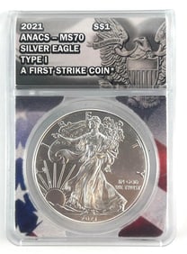 ANACS Graded 2021 US $1 American Silver Eagle MS70