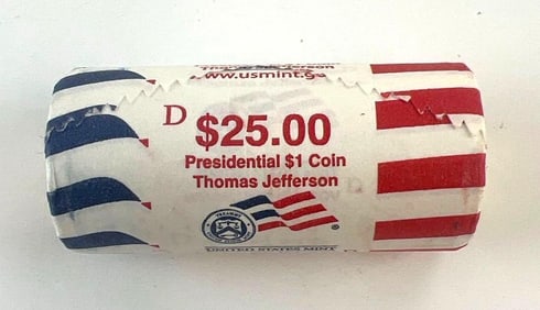 $25 Roll of US Presidential $1 Thomas Jefferson Coins
