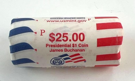 $25 Roll of US Presidential $1 James Buchanan Coins