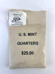 US Mint $25 Canvas Bag of Nebraska Quarters