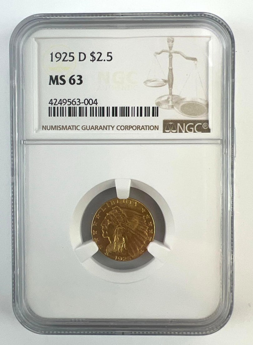 NGC Graded 1925-D US $2.50 Indian Head Gold Piece MS63 (1 of 2)
