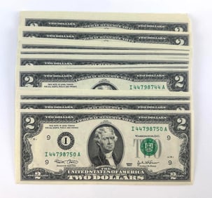 Group of 50 2003 US Mint $2 Consecutive Serial Numbered Bills