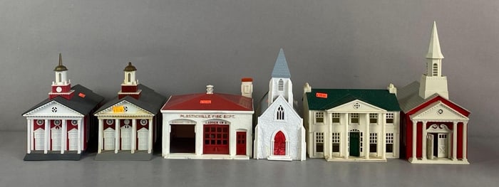 Group of 6 Assembled Model Train Buildings