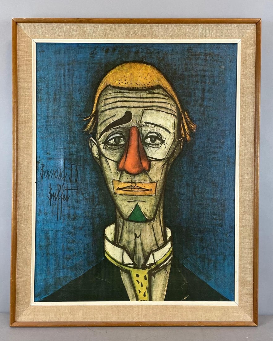 Bernard Buffet Tete de Clown Giclee Print on Canvas: 1955," head of a clown", canvas measures 28 x 22 1/4 inches, frame measures 31 3/4 x 26 inches