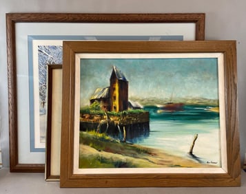 Group of 2 Limited Edition Art Prints and Oil Painting