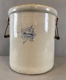 Western Stoneware 6 Gallon Crock with Cobalt Leaves