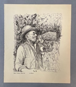 1950 Ric Riccardo Italian Vendemmia Time Out Etching on Paper