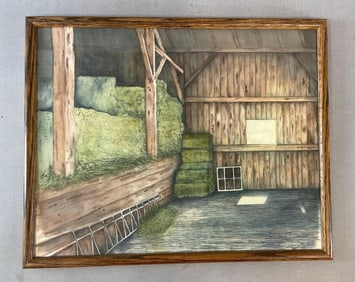 Artist Signed Hay Loft of Barn Watercolor Painting on Paper