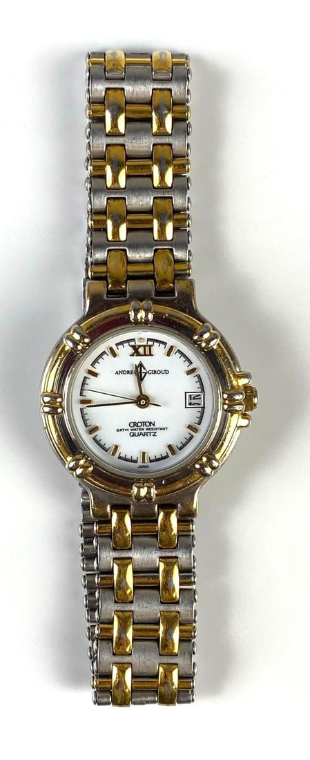 Andre Giroud Croton Quartz Womans Wristwatch: Not in working condition, Measures 7 inches around interior.