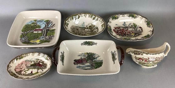 Group of 6 Assorted The Friendly Village by Johnson Brothers Porcelain Items