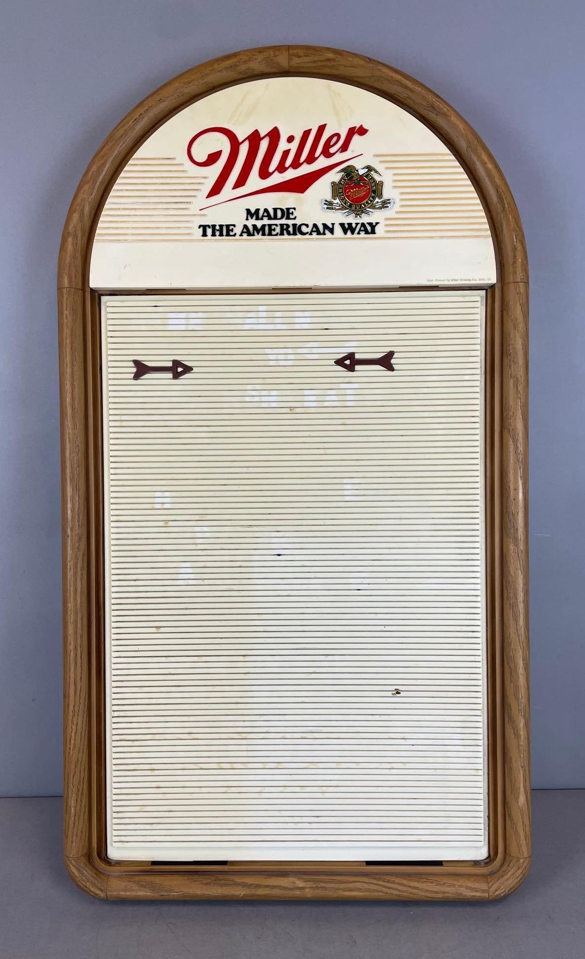 Miller Beer Plastic Advertising Menu Board: Measures 33 1/4 x 18 1/2 x 2 inches