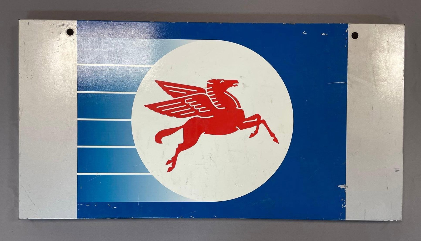 Mobil Gasoline Metal Advertising Sign: Measures 22 1/2 x 44 x 2 inches