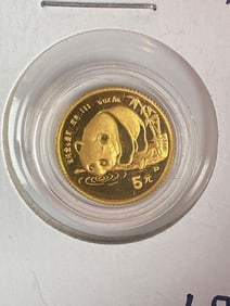 1987 China 5 Yuan Panda 1/20oz .999 Fine Gold Coin