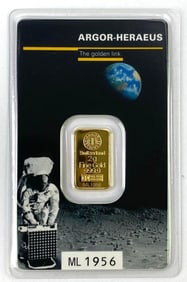 Argor-Heraeus 50th Anniversary Moon Landing 2g .999 Fine Gold Ingot/Bar