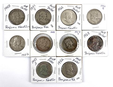 Group of (10) Franklin Silver Half Dollars