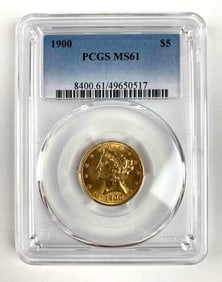 1900 $5 PCGS Graded MS61 Liberty Head Gold Coin