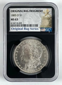NGC Graded 1885-O Morgan Silver Dollar MS63 Original Bag Fragment Series