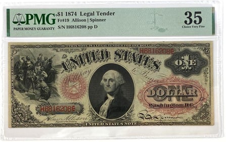 1874 $1 Legal Tender Note (PMG) 35 CVF