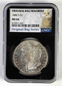 Original Bag Fragment NGC Graded 1880-S US $1 Morgan Silver Dollar MS64