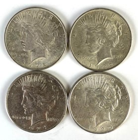 Group of 4 1920s US Peace Silver Dollars