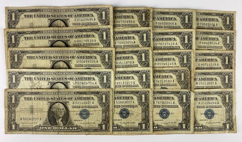 Group of 20 1957 Blue Seal $1 Silver Certificates