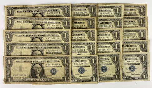 Group of 20 1957 Blue Seal $1Silver Certificates