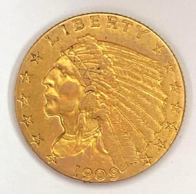 1909 $2.50 US Indian Head Gold Coin