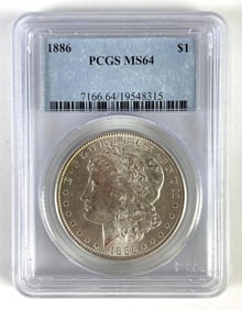 PCGS Graded 1886 US $1 Morgan Silver Dollar MS64