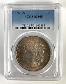 PCGS Graded 1881-S US $1 Morgan Silver Dollar MS65