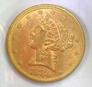 1886 US $5 Liberty Head Gold Coin