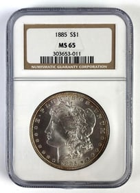 NGC Graded 1885 US $1 Morgan Silver Dollar MS65