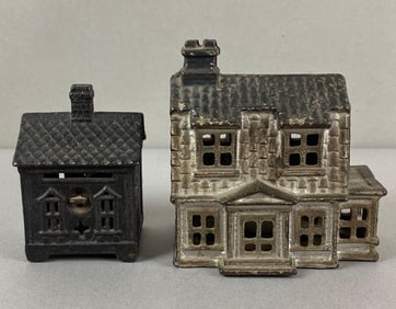 Group of 2 House Cast Iron Banks