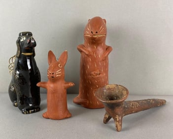 Group of 3 Clay Effigy Items and More