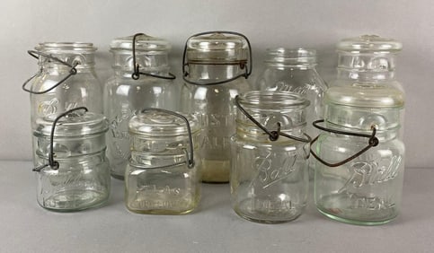 Group of 9 Vintage Mason Jars